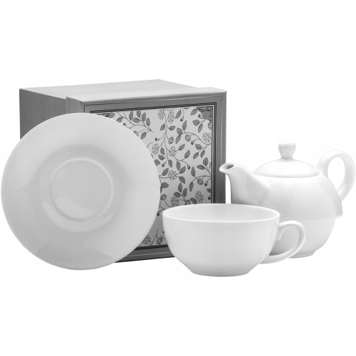 Zestaw TEA FOR ONE Porcelanowy Dzbanek 450 ml z filiżanką 250 ml - BIAŁY