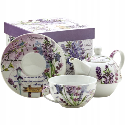 Zestaw TEA FOR ONE Porcelanowy Dzbanek 400 ml z filiżanką 250 ml - LAWENDA