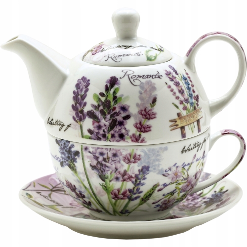 Zestaw TEA FOR ONE Porcelanowy Dzbanek 400 ml z filiżanką 250 ml - LAWENDA