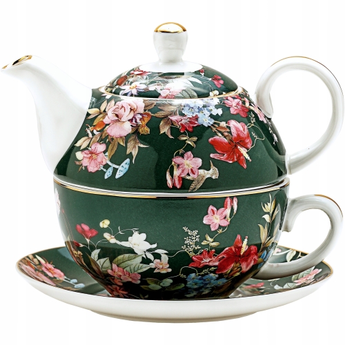 Zestaw TEA FOR ONE Porcelanowy Dzbanek 450 ml z filiżanką 250 ml - KWIATY