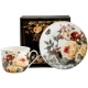 ZESTAW Porcelanowa filiżanka 420 ml ze spodeczkiem Do KAWY HERBATY - KWIATY