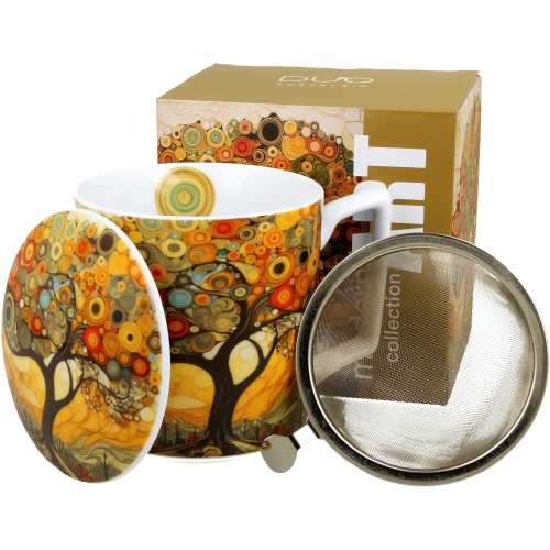 PORCELANOWY Kubek 450 ml z Zaparzaczem do HERBATY ZIÓŁ - MODERN TREE
