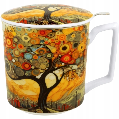 PORCELANOWY Kubek 450 ml z Zaparzaczem do HERBATY ZIÓŁ - MODERN TREE
