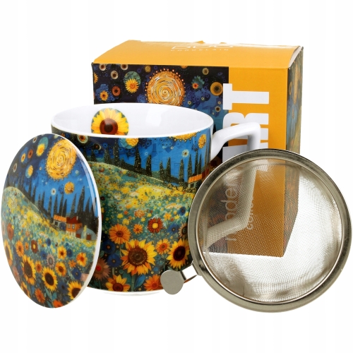 PORCELANOWY Kubek 450 ml z Zaparzaczem do HERBATY ZIÓŁ - MODERN SUNFLOWER
