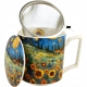PORCELANOWY Kubek 450 ml z Zaparzaczem do HERBATY ZIÓŁ - MODERN SUNFLOWER