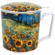 PORCELANOWY Kubek 450 ml z Zaparzaczem do HERBATY ZIÓŁ - MODERN SUNFLOWER