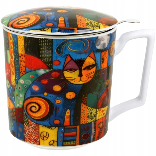 PORCELANOWY Kubek 450 ml z Zaparzaczem do HERBATY ZIÓŁ - MODERN CAT