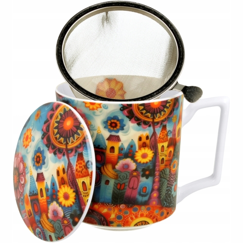 PORCELANOWY Kubek 450 ml z Zaparzaczem do HERBATY ZIÓŁ - MODERN CITY