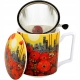 PORCELANOWY Kubek 450 ml z Zaparzaczem do HERBATY ZIÓŁ - MODERN POPPIES