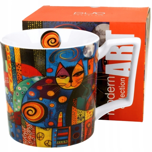 Duży PORCELANOWY Kubek XXL 750 ml do KAWY HERBATY - MODERN CAT