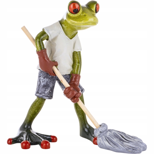 Ozdobna Figurka 14 x 13 x 12,5 cm - Pan Żaba z mopem
