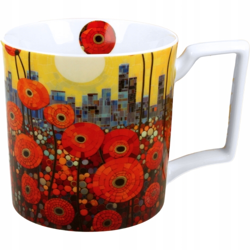 Duży PORCELANOWY Kubek XXL 750 ml do KAWY HERBATY - MODERN POPPIES