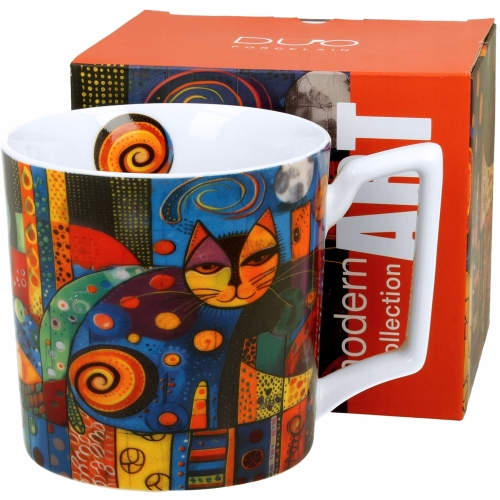 Kolorowy PORCELANOWY Kubek 450 ml do KAWY HERBATY - MODERN CAT