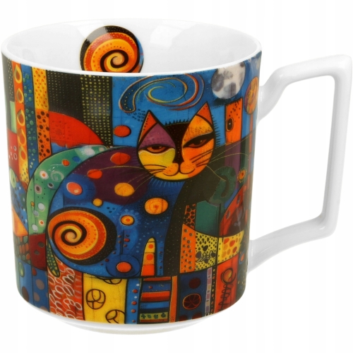 Kolorowy PORCELANOWY Kubek 450 ml do KAWY HERBATY - MODERN CAT