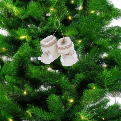 Zawieszka na choinkę 7,5x5x7cm Ozdoba świąteczna - KREMOWE BUTY Z FUTERKIEM