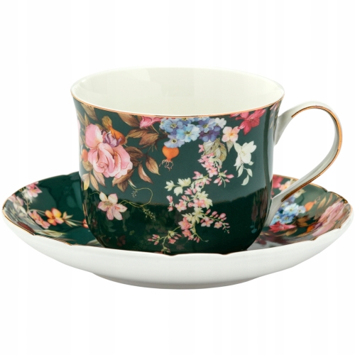 ZESTAW Porcelanowa filiżanka 400 ml ze spodeczkiem Do KAWY HERBATY - KWIATY