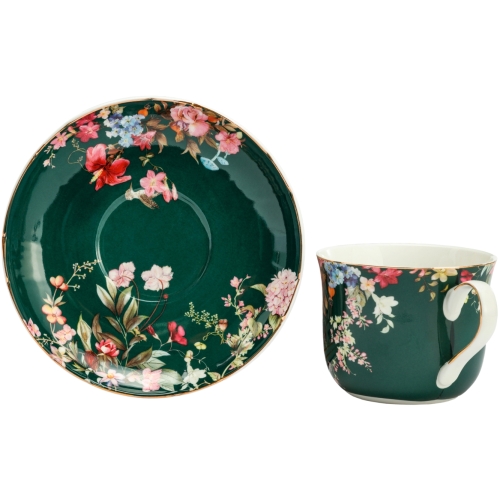 ZESTAW Porcelanowa filiżanka 400 ml ze spodeczkiem Do KAWY HERBATY - KWIATY
