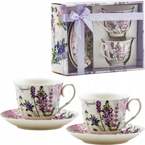 DWIE Porcelanowe Filiżanki 200 ml do KAWY HERBATY - Zestaw Kawowy LAWENDA