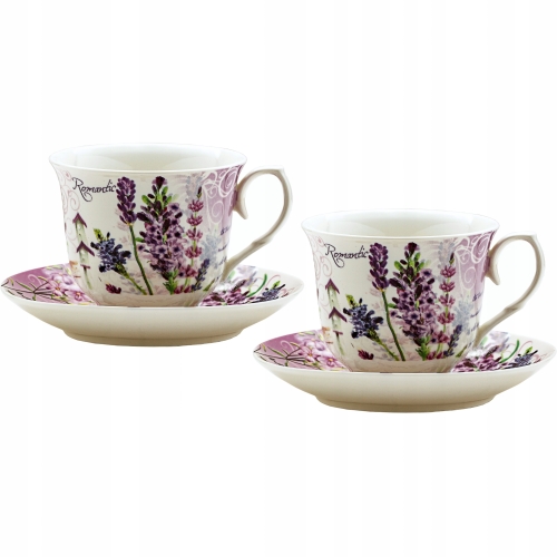 DWIE Porcelanowe Filiżanki 200 ml do KAWY HERBATY - Zestaw Kawowy LAWENDA