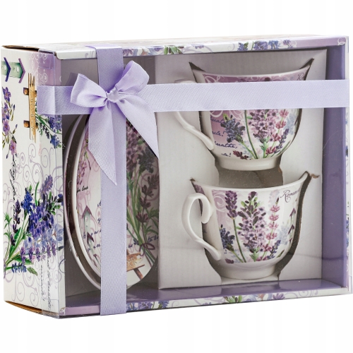 DWIE Porcelanowe Filiżanki 200 ml do KAWY HERBATY - Zestaw Kawowy LAWENDA