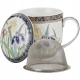 Porcelanowy Kubek 320 ml z Pokrywką i Zaparzaczem - KOLOROWE KWIATY