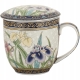 Porcelanowy Kubek 320 ml z Pokrywką i Zaparzaczem - KOLOROWE KWIATY