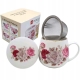 Porcelanowy Kubek 320 ml z Pokrywką i Zaparzaczem - KOLOROWE RÓŻE