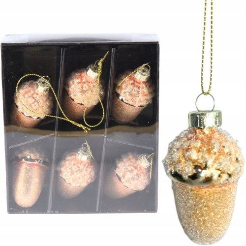 Bombki SZKLANE bombka 6,5 x 4 cm Ozdoby choinkowe ZŁOTE ŻOŁĘDZIE - 6 sztuk