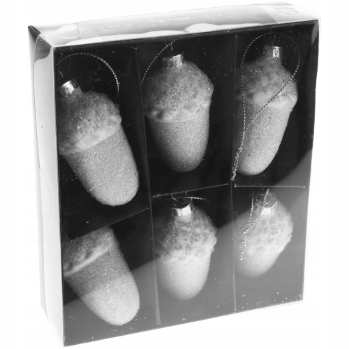 Bombki SZKLANE bombka 6,5 x 4cm Ozdoby choinkowe SREBRNE ŻOŁĘDZIE - 6 sztuk
