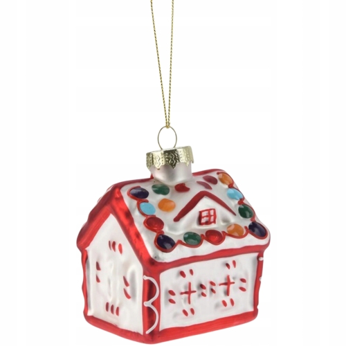Bombka SZKLANA 6,5 x 6,5 x 8 cm Ozdoba choinkowa - DOMEK Z PIERNIKA (B)