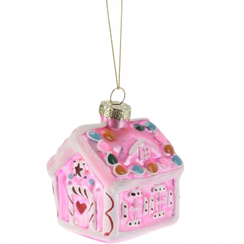 Bombka SZKLANA 6,5 x 6,5 x 8 cm Ozdoba choinkowa - DOMEK Z PIERNIKA (B)