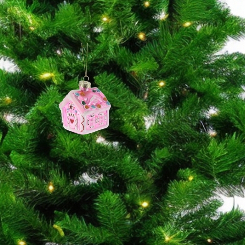 Bombka SZKLANA 6,5 x 6,5 x 8 cm Ozdoba choinkowa - DOMEK Z PIERNIKA (B)