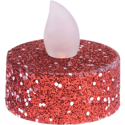 Świeczki Lampki LED T-Light Tealight CZERWONE Z BROKATEM - zestaw 6 sztuk