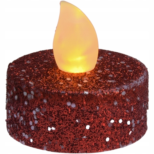 Świeczki Lampki LED T-Light Tealight CZERWONE Z BROKATEM - zestaw 6 sztuk