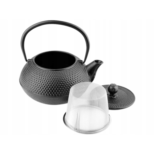 CZARNY ŻELIWNY Czajnik 1,5 l Z zaparzaczem + 4 Czarki 150 ml + Podstawka