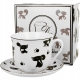 PORCELANOWA Filiżanka jumbo 450ml ze spodkiem do KAWY HERBATY - CZARNE KOTY