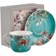 ZESTAW Porcelanowa filiżanka 400 ml ze spodeczkiem Do KAWY HERBATY - KWIATY