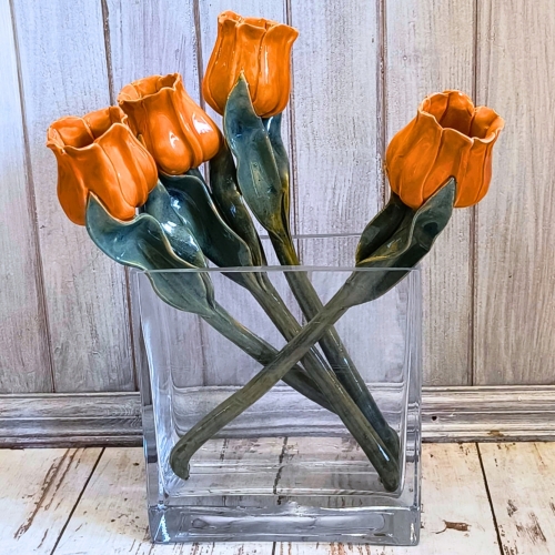 POLSKIE RĘKODZIEŁO Ręcznie wykonany Ceramiczny Kwiat 34 cm - Pomarańczowy Tulipan