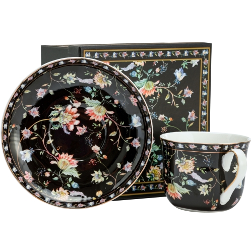 ZESTAW Porcelanowa filiżanka 400 ml ze spodeczkiem Do KAWY HERBATY - KWIATY
