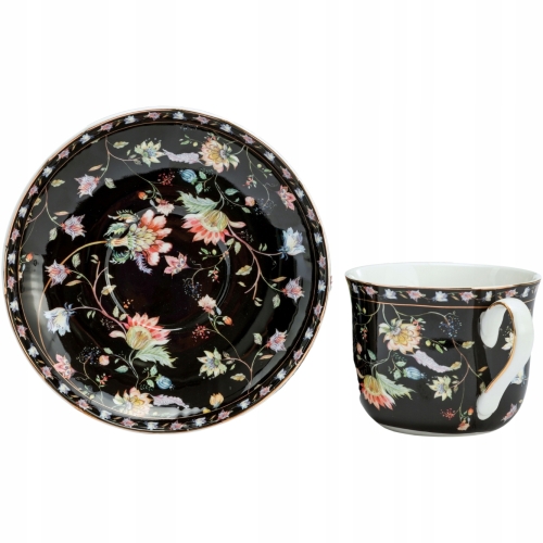 ZESTAW Porcelanowa filiżanka 400 ml ze spodeczkiem Do KAWY HERBATY - KWIATY