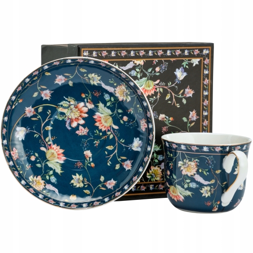 ZESTAW Porcelanowa filiżanka 400 ml ze spodeczkiem Do KAWY HERBATY - KWIATY