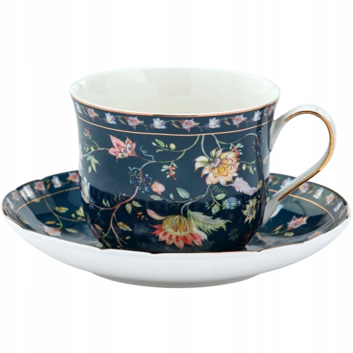 ZESTAW Porcelanowa filiżanka 400 ml ze spodeczkiem Do KAWY HERBATY - KWIATY