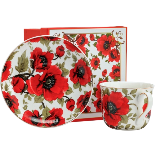 ZESTAW Porcelanowa filiżanka 400 ml ze spodeczkiem Do KAWY HERBATY - KWIATY