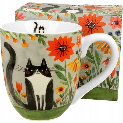 Duży PORCELANOWY Kubek XXL 1000 ml do KAWY HERBATY - Koci Świat ŁĄKA