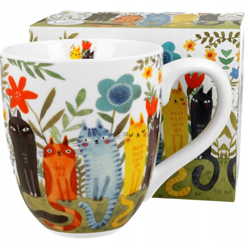 Duży PORCELANOWY Kubek XXL 1000 ml do KAWY HERBATY Koci Świat KOTY OGRODOWE