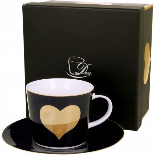 Porcelanowa filiżanka 250 ml ze spodkiem Do KAWY HERBATY - Granatowa