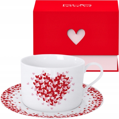 Elegancka Porcelanowa filiżanka 220 ml ze spodkiem Do KAWY HERBATY - SERCA