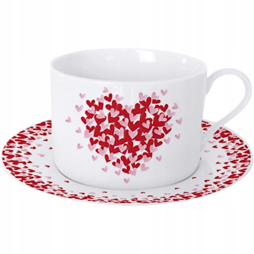 Elegancka Porcelanowa filiżanka 220 ml ze spodkiem Do KAWY HERBATY - SERCA
