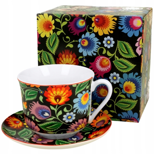 PORCELANOWA Filiżanka jumbo 450 ml ze spodkiem do KAWY HERBATY - ETNIC