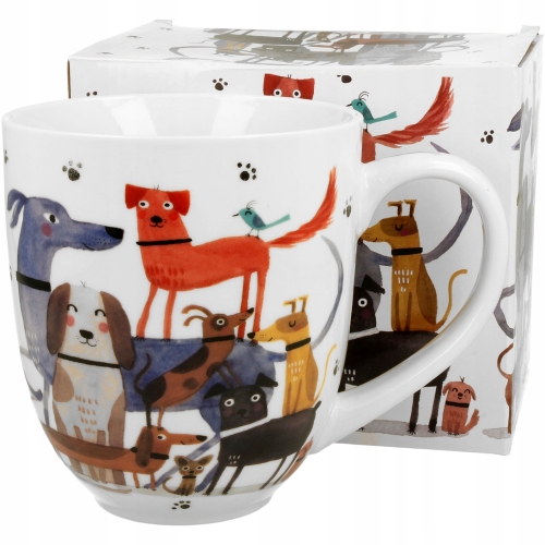 Duży PORCELANOWY Kubek XXL 1000ml do KAWY HERBATY Psi Świat PSY NA SPACERZE